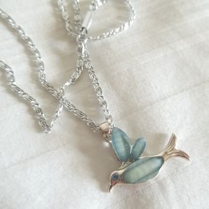 Vintage Silver Blue Rhinestone Bird Germany Necklace